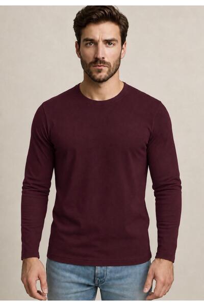 AXXEL Erkek Koyu Bordo Pamuklu Likralı Süprem Uzun Kollu T-shirt-D240
