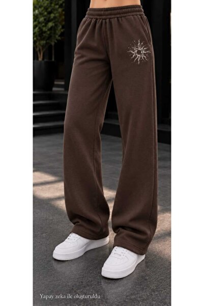 caddekombin Women's Black Sun Figure Printed Sweatpants - Loose Fit Comfortab...