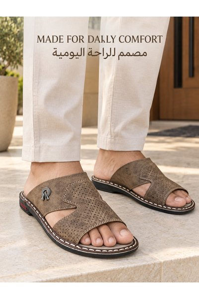 mtz صندل رجالي كاجوال مفتوح من الأمام، جزء علوي مثقب ومسامي، نعل داخلي مبطن ن...