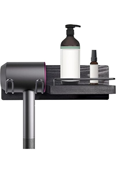 Yelajoy Wooden Hair Dryer Holder, Wall Mounted Storage Organizer, Black Wood ...