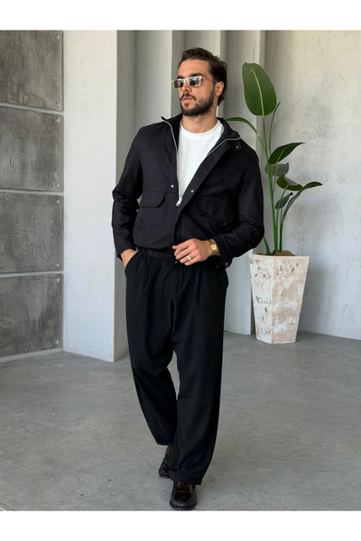 More Black Premium Suede Textured Utility Coat Jacket