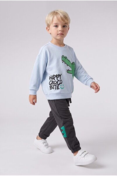 DeFacto Crocodile Printed and Appliqué Detailed 2-Piece Sweatshirt Set for Ba...