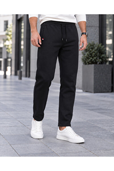 embody Pantaloni de trening negri pentru bărbați, croială dreaptă, talie elas...