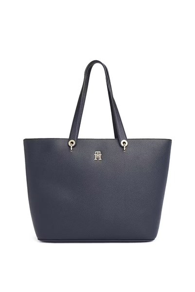 Tommy Hilfiger Women's Logo Leather Card Compartment Daily Use Navy Blue Shou...