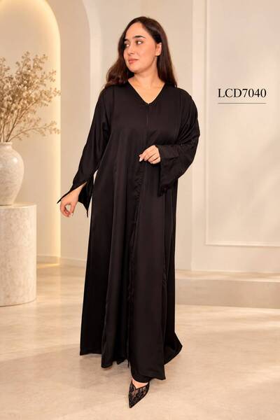 LINELLE Black Floral Sleeve Embroidered Nida Abaya