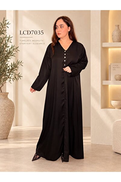LINELLE Black Pearl Shell Button-Up Nida Abaya Maxi Dress