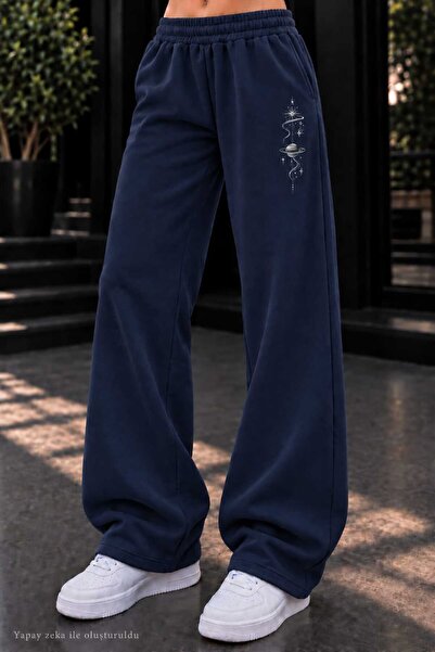caddekombin Women's Blue Planet and Star Printed Sweatpants - Loose Fit Comfo...