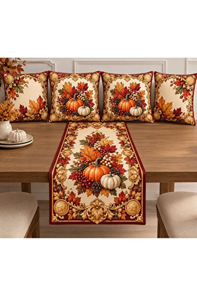 EVSEHOMES Autumn, Fall Themed Suede Fabric 5-Piece Combination Throw Pillow C...