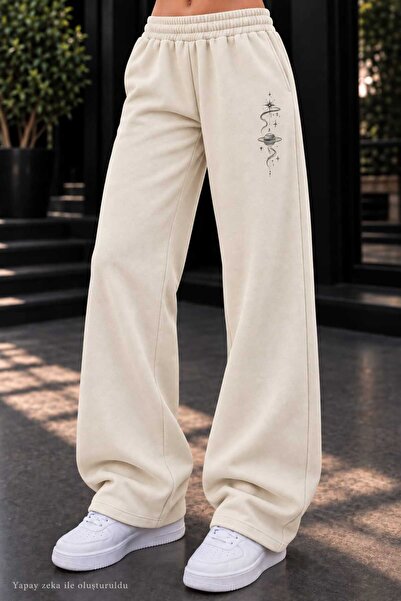 caddekombin Women's Blue Planet and Star Printed Sweatpants - Loose Fit Comfo...
