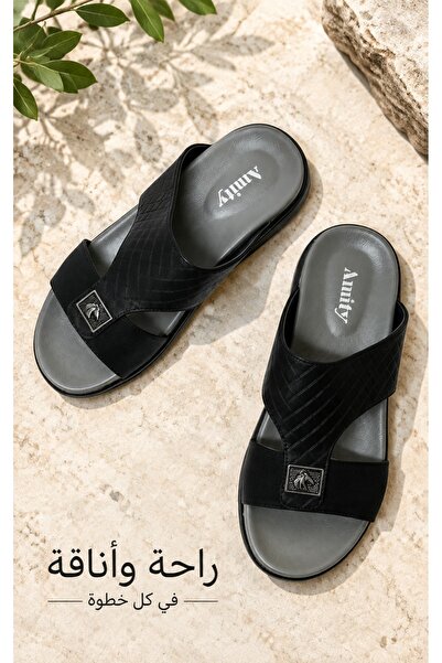 Generic Brand Mens T-Strap Slide Sandals Open Toe Black Quilted Leather Upper...
