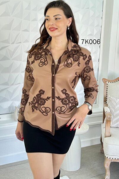 İnce Topuk Embroidered Snap Button Leather Shirtembroidered Snap Button Leath...