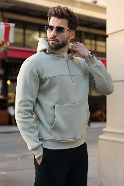 Madmext Mint Green Kangaroo Pocket Hooded Men's Sweatshirt E7218