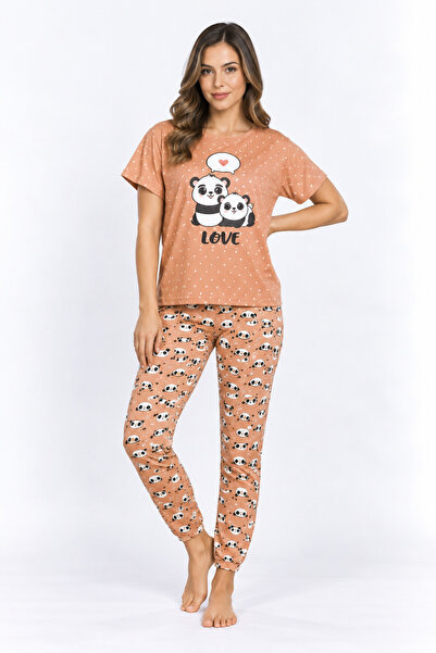lindros Pijama damă din bumbac „LOVE” cu mânecă scurtă și pantaloni lungi