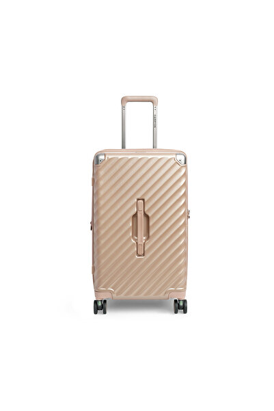 CarryOn Troler mediu extensibil, policarbonat, 4 roți suspensate, TSA, auriu,...