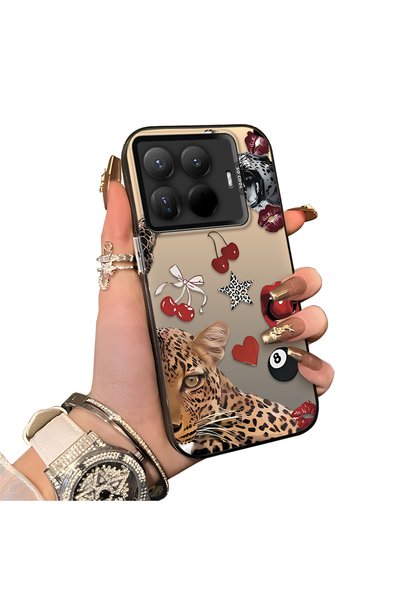 CHICASELUX حافظة هاتف متوافقة مع Mi 15T Pro بنمط الفهد والشمبانيا والشفاه الح...