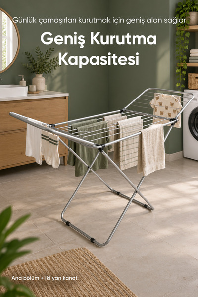 Vienev Katlanabilir Metal Çamaşır Kurutmalık 176 cm Geniş Kanatlı Dayanıklı Ev Balkon Tipi Gri Çamaşırlık