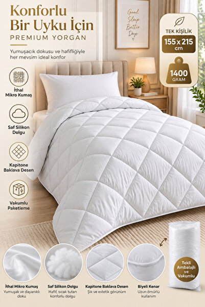 4 MEVSİM SİLİKON YORGAN-155x215 CM - TEK KİŞİLİK - NONWOVEN KUMAŞ - SAF SİLİKON DOLGU