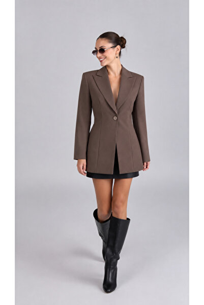My Blog Brown Single Button Waist-Fitted Blazer Jacket - 2Y9684