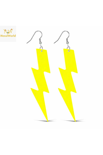 Generic Brand Mey Import ®   80S 90S # 39;Lar Retro Neon Yellow Lightning Ear...