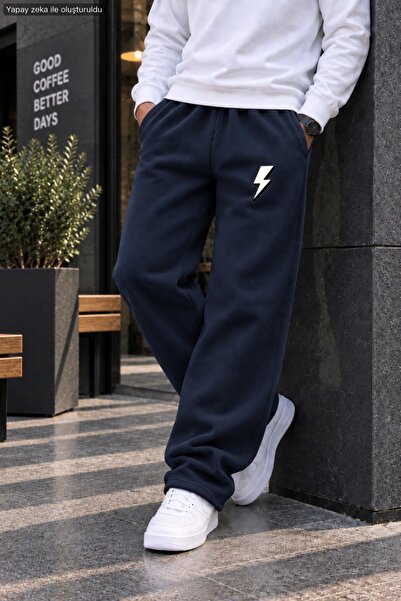 caddekombin Men's Mini Lightning Motif Printed Casual Sweatpants - Loose Fit ...