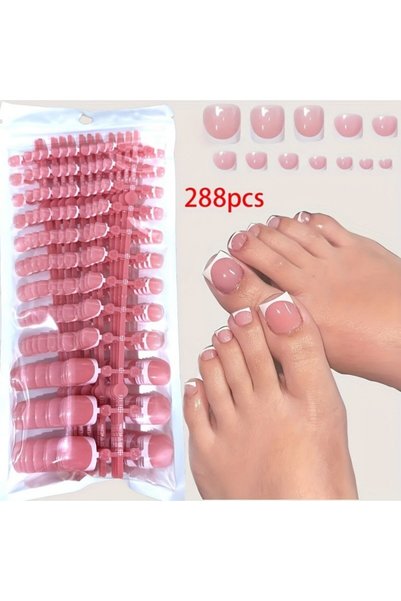 Choice 288pcs 288PCS French Tip Toenails Press on Short Square Pink Base Whit...