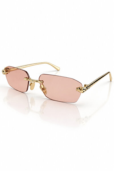 Chunky Frame Sinemis Geometrik Kristal Gold Çerçeveli Ultra Hafif Uv400 Filtreli Pudra Nude Kadın Güneş Gözlüğü