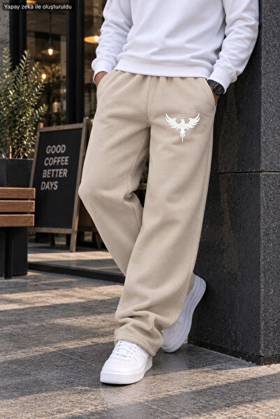 caddekombin Men's White Crowned Eagle Printed Casual Sweatpants - Loose Fit C...
