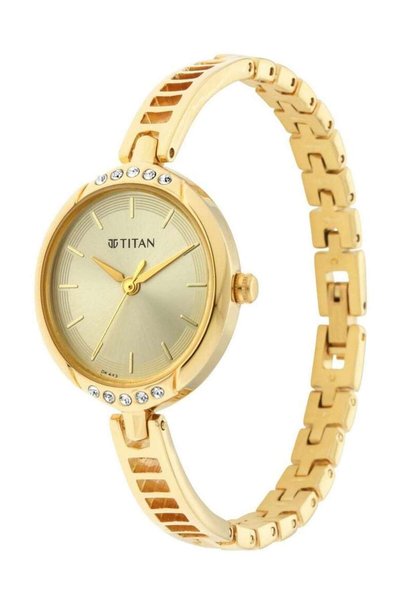 Titan Ladies Quartz Analog Golden Dial Metal Strap Watch for Women
