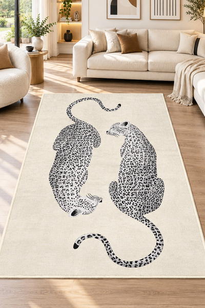 Chilai Home Just Ekru Makinede Yıkanabilir Kaymaz Taban Leke Tutmaz Dijital S...