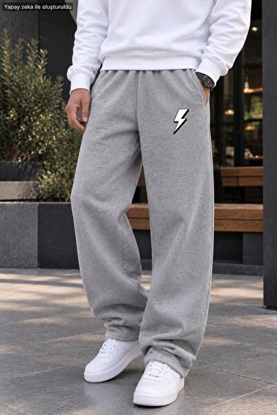 caddekombin Men's Mini Lightning Motif Printed Casual Sweatpants - Loose Fit ...