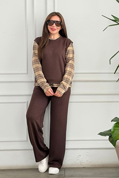 yb yağmur butik Crew Neck Plaid Detailed Set