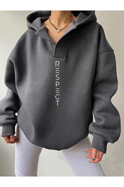 Deocept Hanorac oversize cu glugă, unisex, cu decolteu în V