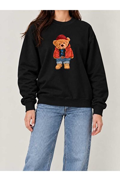 TEDDY BEAR SEVİMLİ AYI Baskılı Kadın Penye Sweatshirt
