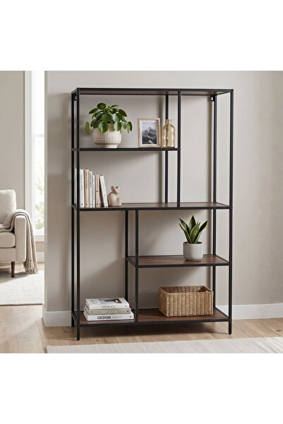 H&S collection Ραφιέρα με 4 ράφια, μεταλλική και MDF κατασκευή, καφέ/μαύρο, 7...