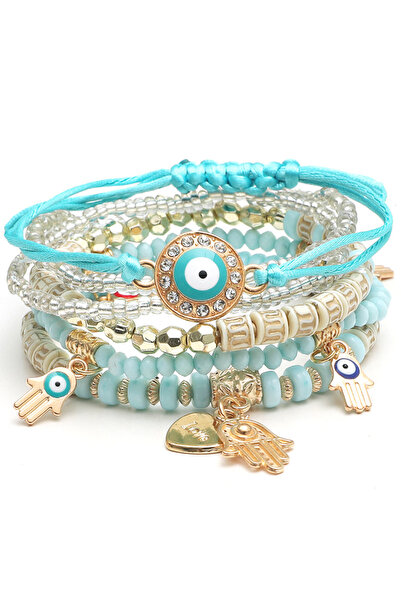 Choice 5 6Pcs Bohemian Evil Eye Bracelet Set For Women Fatima Hand Heart Char...