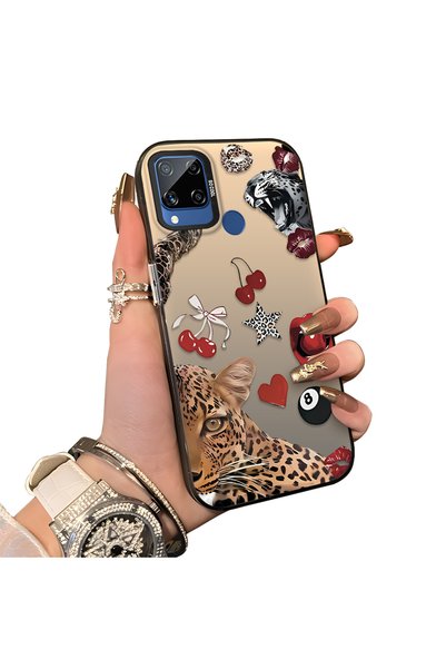 CHICASELUX حافظة هاتف متوافقة مع Realme C15/C25/C25S بنمط الفهد والشمبانيا وا...
