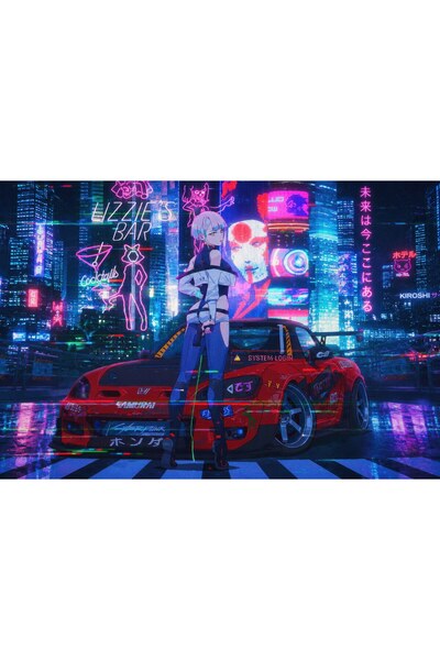 OEM Αφίσα Cyberpunk Κορίτσι Άνιμε Honda S2000 Νέον Νύχτα, 61x90 εκ., poster3267
