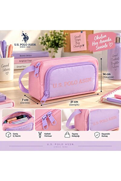 U.S. Polo Assn. Double Compartment Pencil Holder Pencil Case Pencil Bag Schoo...