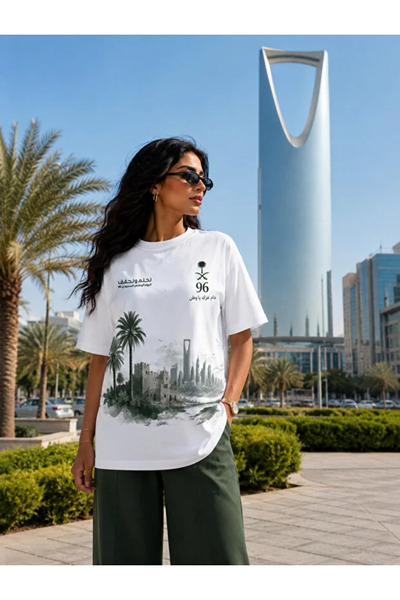 Ornella Studio قميص نسائي لليوم الوطني السعودي، مصنوع من القطن 100٪، قماش عال...