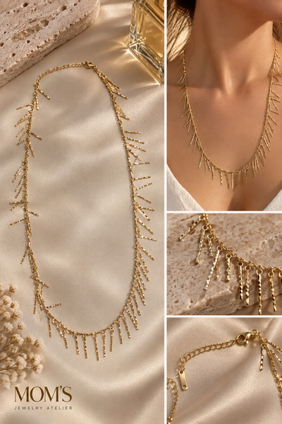 Lumiere Fringe Püskül Gold Kolye