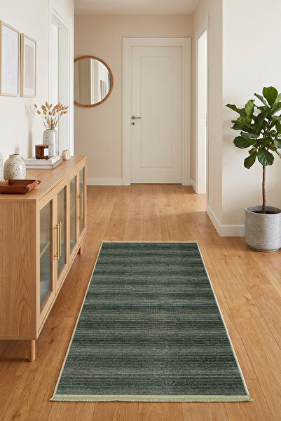 Koza Halı Stripe Yeşil Kilim Kaymaz Taban Salon Oturma Odası Antre Yolluk 33011Y