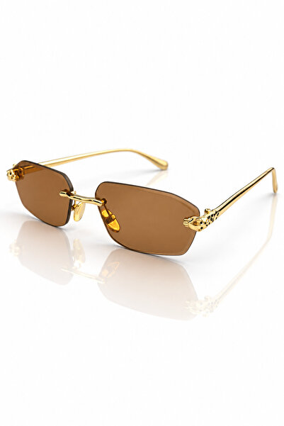 Chunky Frame Sinemis Geometrik Kristal Gold Çerçeveli Ultra Hafif Uv400 Filtreli Kahverengi Kadın Güneş Gözlüğü