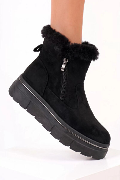 Zaira Women's black fur boots made of eco- Leather suede Darcy #30398 - 40