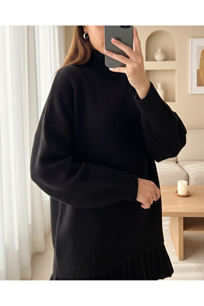 Modamorfo 15891 Sweater Skirt Knitwear Two-Piece Set - Black
