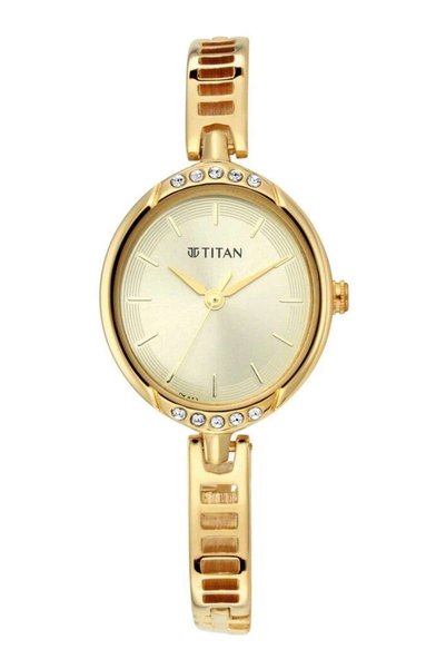 Titan Ladies Quartz Analog Golden Dial Metal Strap Watch for Women
