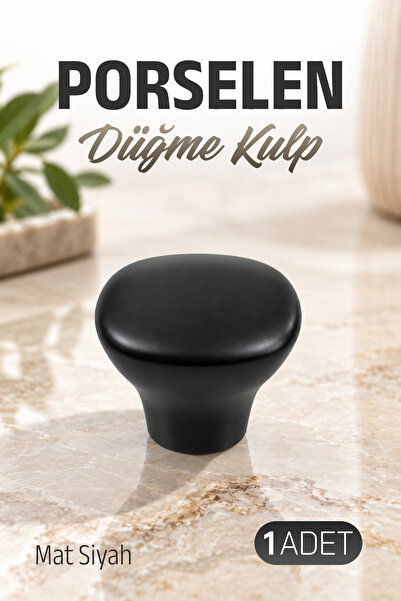 Badem10 Tomurcuk P-3019 Mat Siyah Porselen Düğme Kulp Mobilya Çekmece Dolap K...