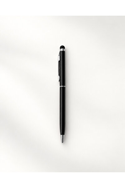 Metal Touch Pen Tükenmez Kalem – Dokunmatik Uçlu, Kişiye Özel İsim ve Logo Baskılı-Siyah