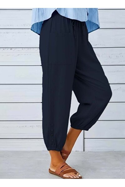 Generic Brand Women's Elastic Waist Lace-Up Button Detailed Trousers