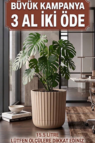 TEMMUZ HOME 15.5 Litre 1 Adet Tabaklı Büyük Boy Plastik Çiçeklik - Salon & Of...