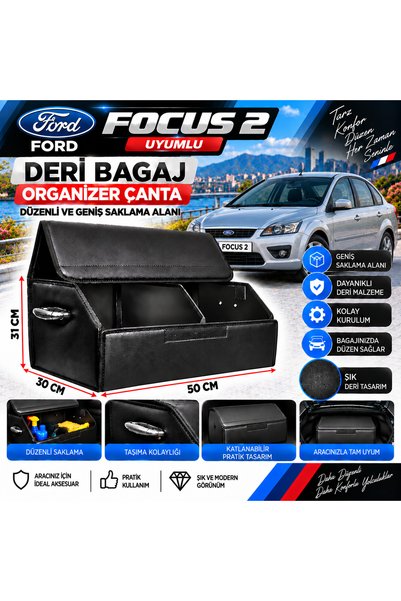 STS Oto Aksesuar Ford Focus 2 Uyumlu Oto Bagaj Organizeri Deri Bagaj Kutu Çanta